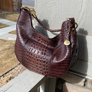Brahmin Elegant Crocodile-Embossed Brown Hobo Bag